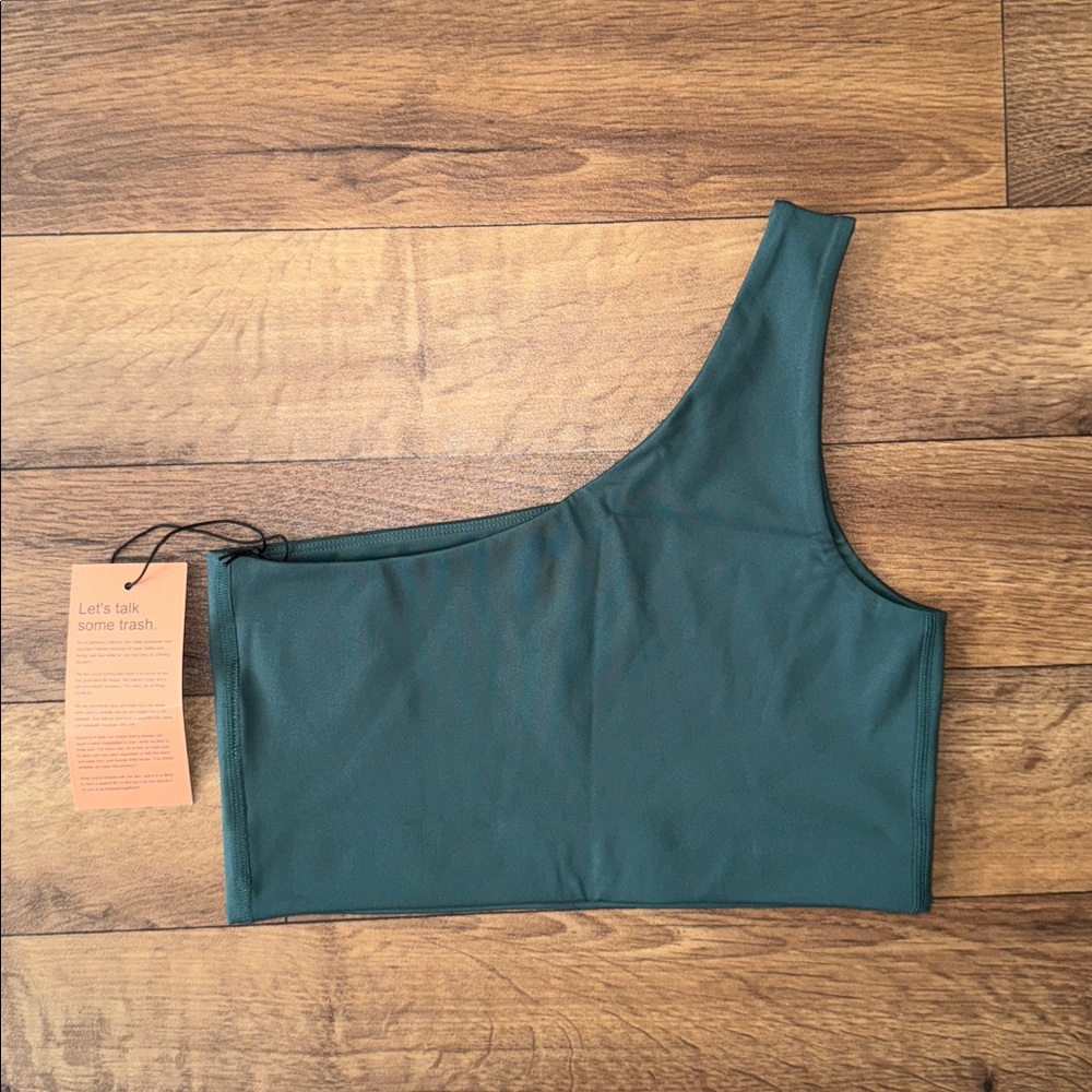 Girlfriend Collective Size Medium Dark Forest Green One Shoulder Sports Bra NWT - Picture 2 of 11